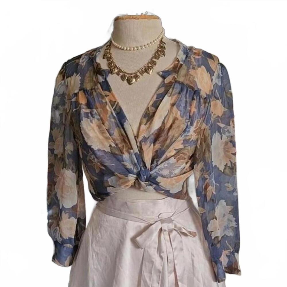 100% silk floral sheer blouse